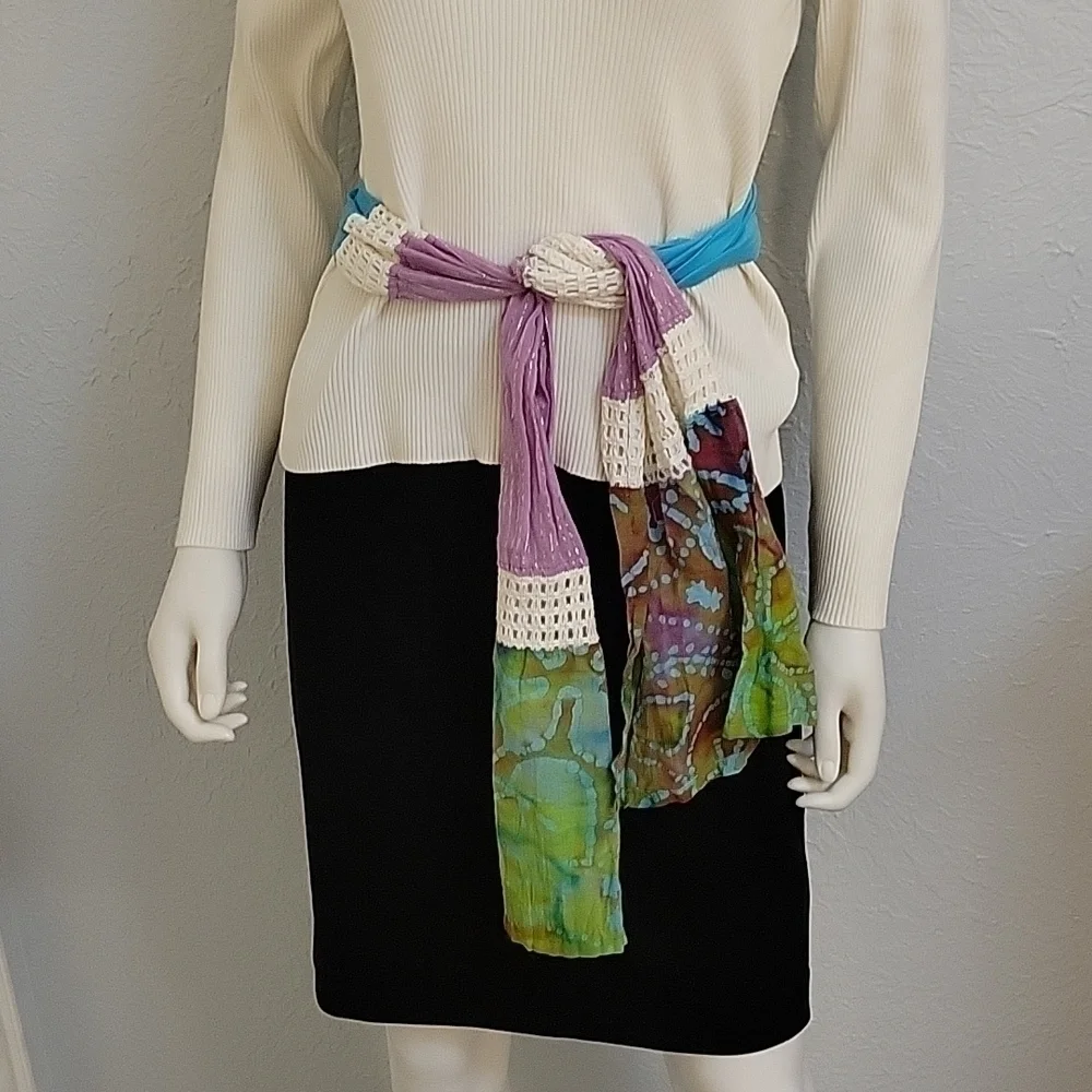 Boho Crochet Metallic Batik Cotton Summer Scarf Sash